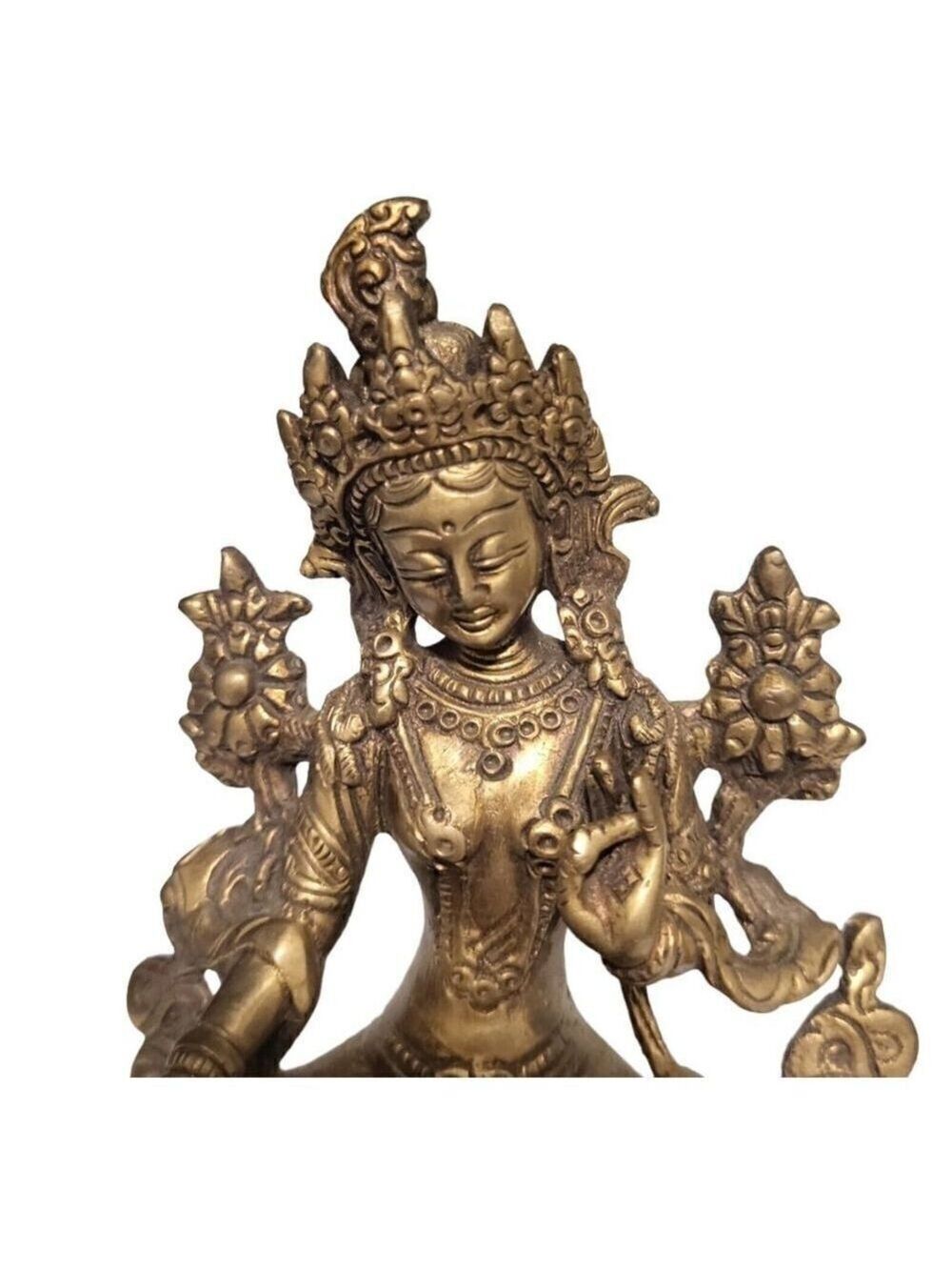 Green Tara Tibetan Buddhist Deity Statue Brass - Picture 2 of 7
